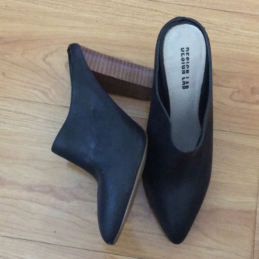 Black leather mule heels